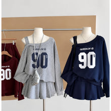Queen of the 90’s Off-Shoulder Sweatshirt & Pleated Mini Skirt Set