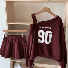 Queen of the 90’s Off-Shoulder Sweatshirt & Pleated Mini Skirt Set