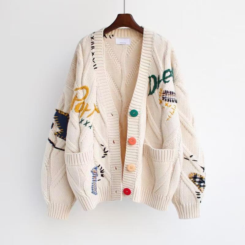 Colourful Patchwork Oversized Knit Cardigan – Cozy Statement Layer